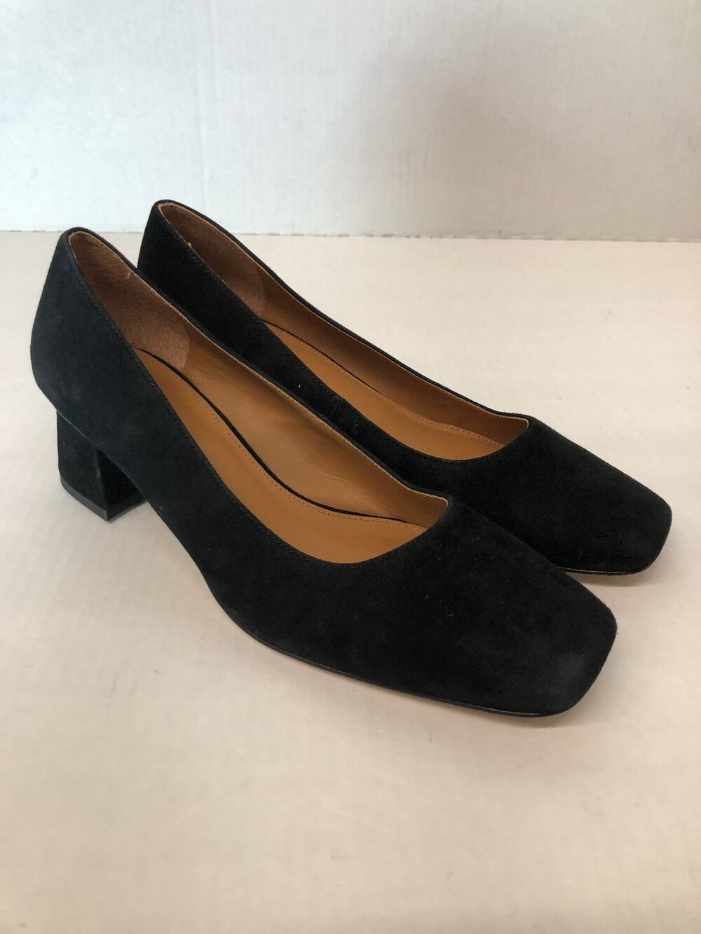 New J.Mclaughlin Casey Suede Black Block Heel Classic Office Mature Capsule 8.5